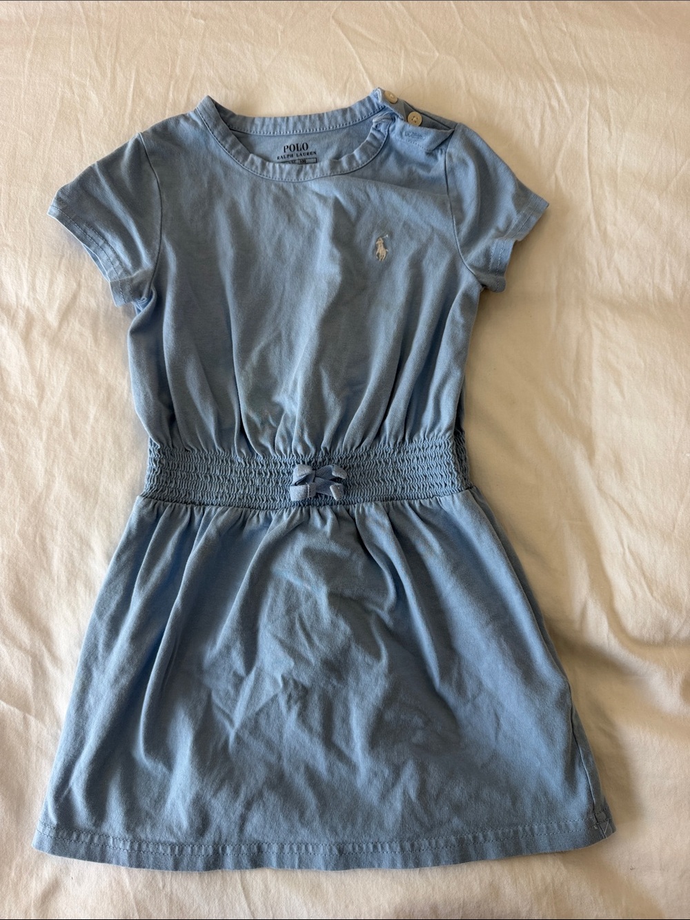 Ralph Lauren Light Blue Short-Sleeve Smocked Waist Dress